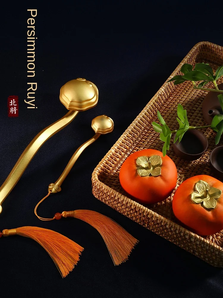 

Lucky Persimmon Copper Decoration Real Gold Plated Home Ornament Moving into the New House Gift Living Room Decoration