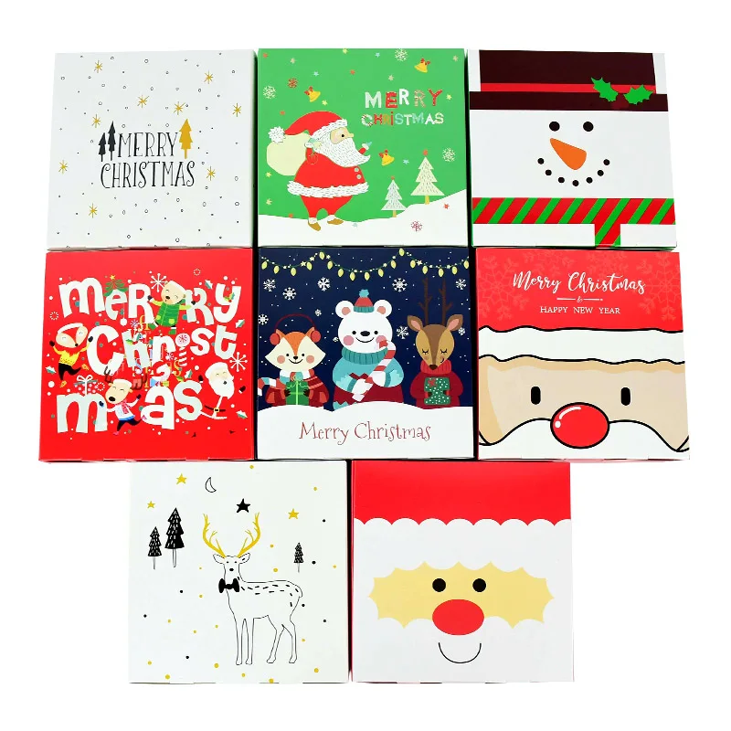 

5Pcs Merry Christmas Candy Gifts Boxes Santa Claus Elk Snowman Baking Cookie Packing Boxes For Xmas New Year Party Favors Decor
