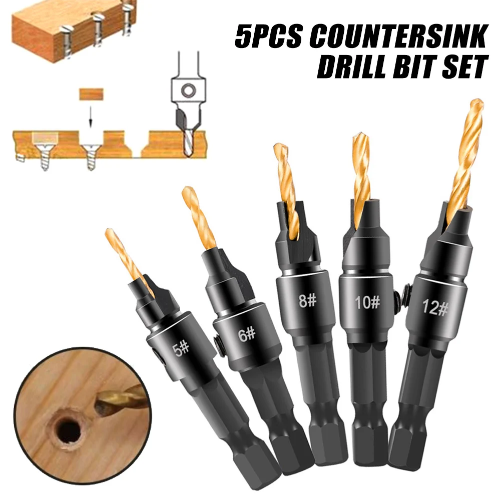 

4/5PCS Conical Drill Bit Countersink Drill Woodworking Drilling Pilot Holes HSS Universal Counterbore Cutter Screw Hole Drill