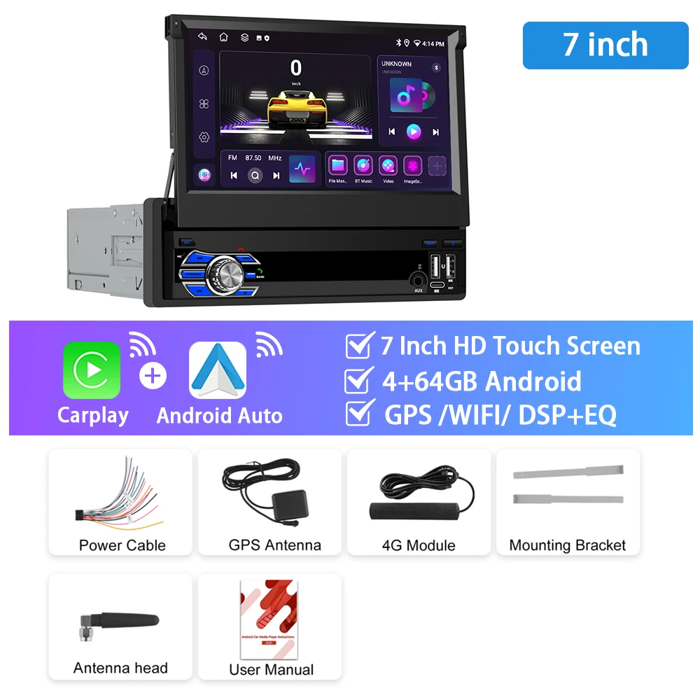 

Podofo WIFI 4G Автомобильная стереосистема 8 ядер 4 + 64G Мультимедийный плеер GPS-навигация Carplay Android Auto FM/AM/RDS BT 5.0 DSP 1Din Авторадио