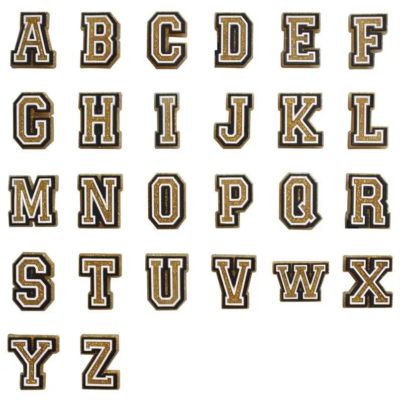 

1Pcs PVC Golden Letters for Crocs Charms DIY Badge Unisex Sandals Buckle Kids Pins Decoration Jeans Shoe Accessories Wristbands