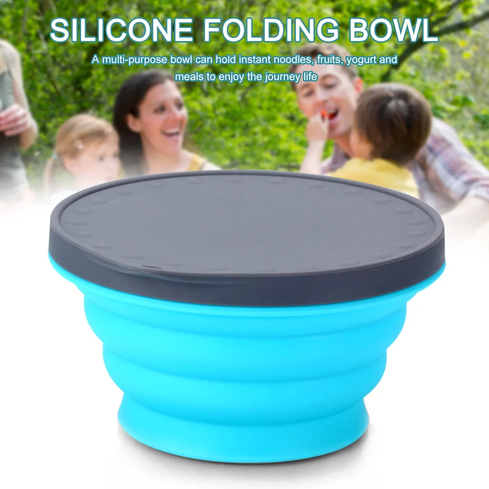 

720ML Portable Silicone Water Bowls Lunch Box with Lid for Travel Collapsible Camping Outdoor Folding Fruit Salad Dish Bowl