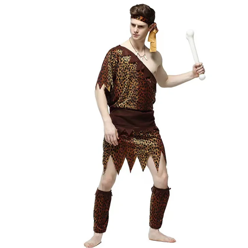 Леопардовый принт для мужчин примитивный косплей костюмы охотников на Хэллоуин