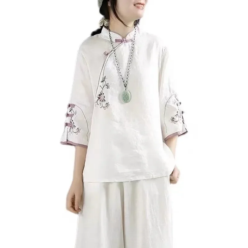 Женская льняная одежда с вышивкой в традиционном китайском ретро-стиле