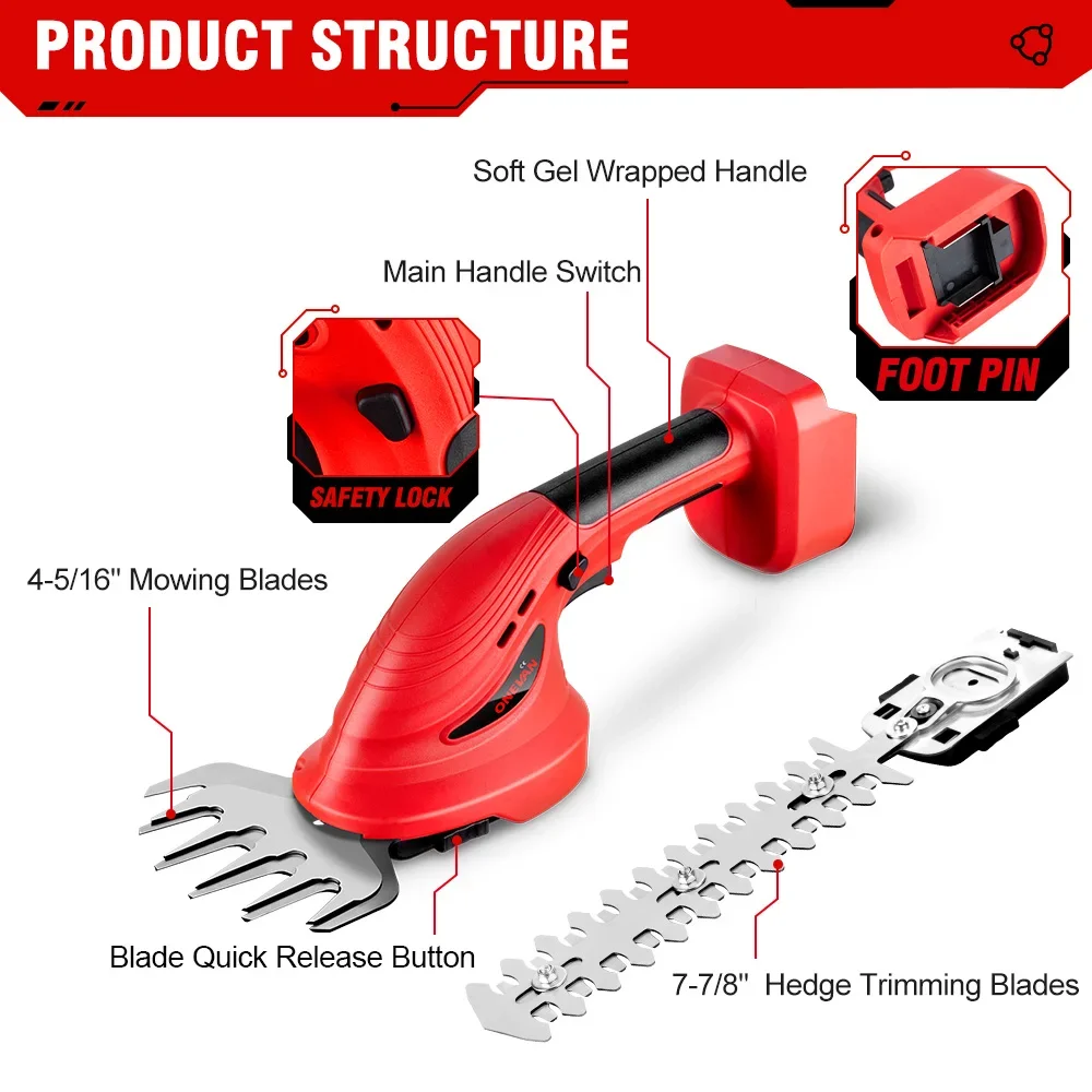 Бесщеточный резак для живой изгороди 2 в 1 беспроводной садовый триммер
