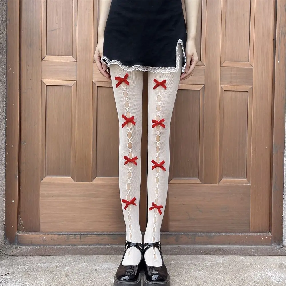

Thin Fishnet Socks For Girls Lolita Nylon Japanese Style Y2k For Women Mesh Tights Women Stockings Female Hosiery Bow Pantyhose