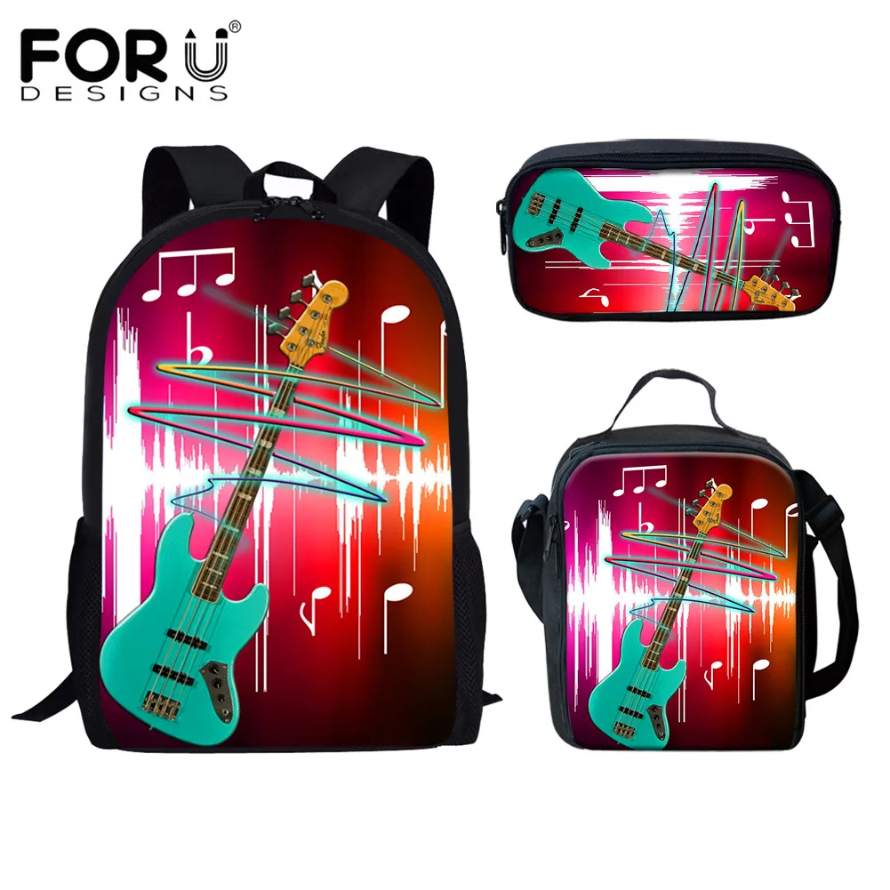 Комплект школьных сумок FORUDESIGNS с принтом музыкальной гитары, повседневный рюкзак для студентов, для мальчиков и девочек-подростков, дорожны...