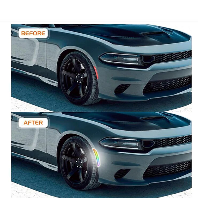 Фото Светодиодные боковые габаритные фонари RGB для Dodge Charger 2015-2023, дымчатые линзы, передний и задний бампер, комплект указателей поворота в сборе, аксессуары №2