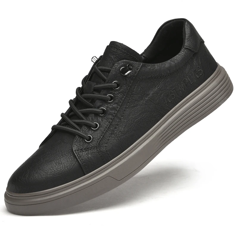 

Genuine Leather Men Casual shoes Outdoor Flat Sneakers High Quality Flat Black Men shoes Male Fashion Sneakers