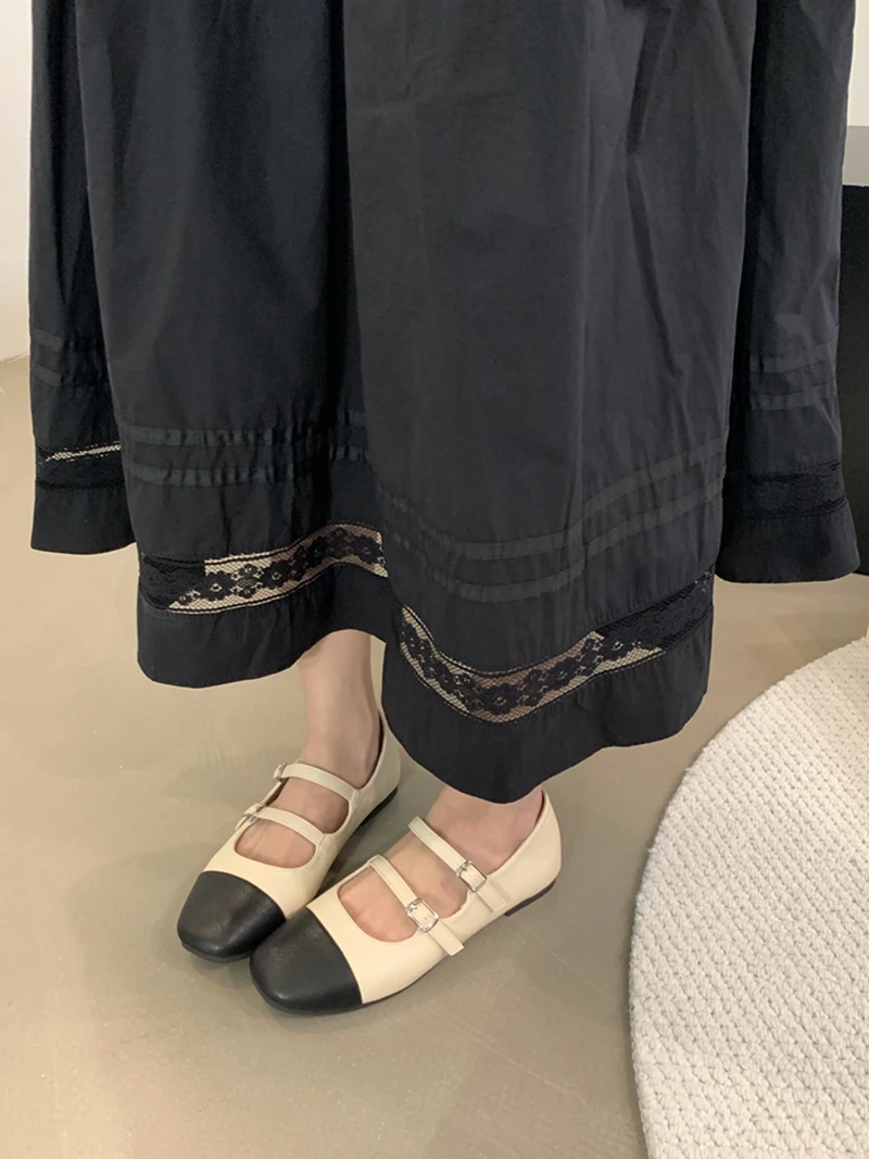 Женские туфли мэри джейн Лоскутные с двойным ремешком и пряжкой на плоской