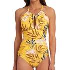 Женский слитный купальник Gossina с принтом листьев, женская пляжная одежда, бандажные костюмы с перекрестными лямками, монокини