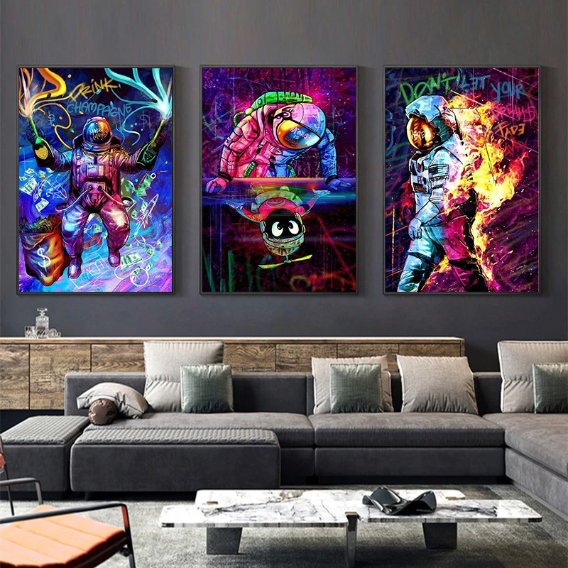 Космос астронавт Dj Холст Картина психоделические художественные плакаты и