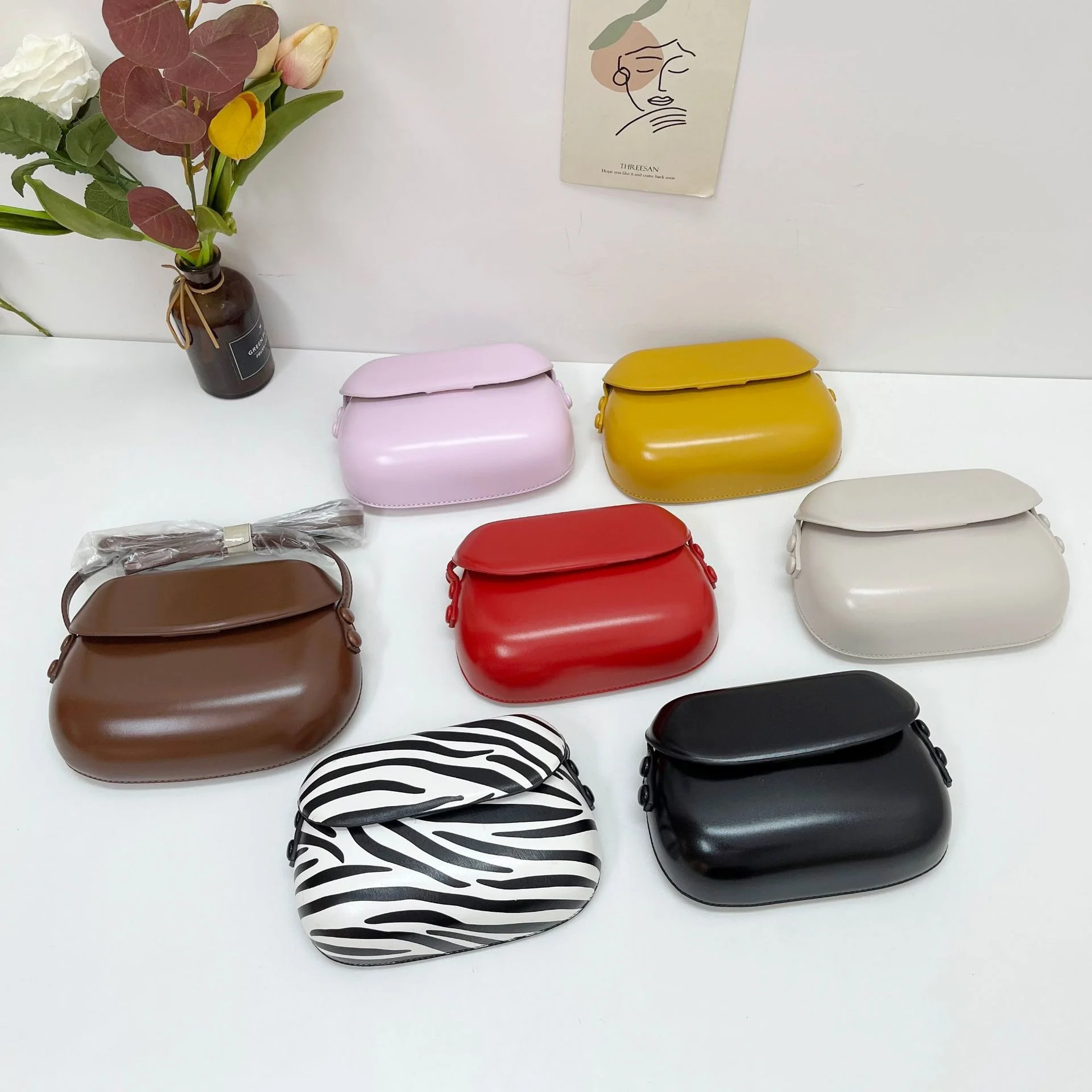 

Candy Color Women's Saddle Bag Fashion Simple Shoulder Crossbody Bags for Ladies Mini Zebra Prints Purse Female Casual Handbags