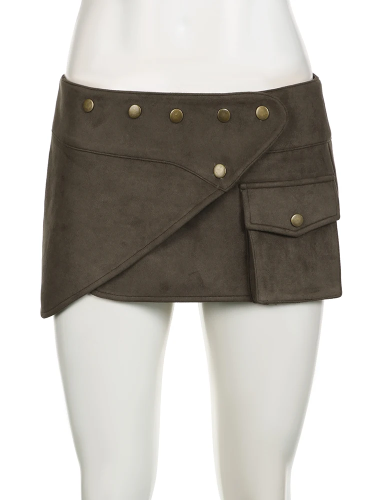 Сексуальная кожаная юбка IAMSURE с большими карманами и заклепками супер мини-юбка