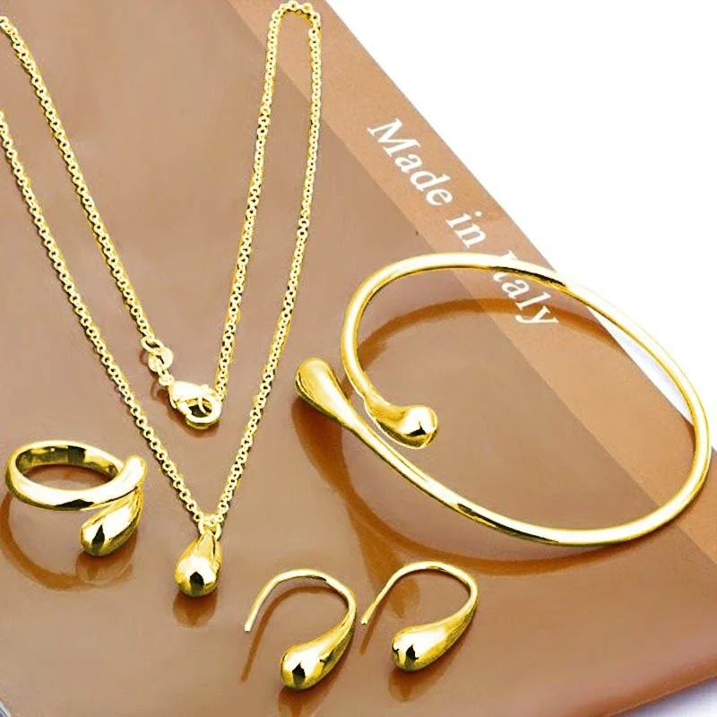 

Fashion Water Drop Necklace 4pcs/set Earring Ring Bracelet Set Wedding Jewelry Necklaces for Women Engagement Anniversary Gift