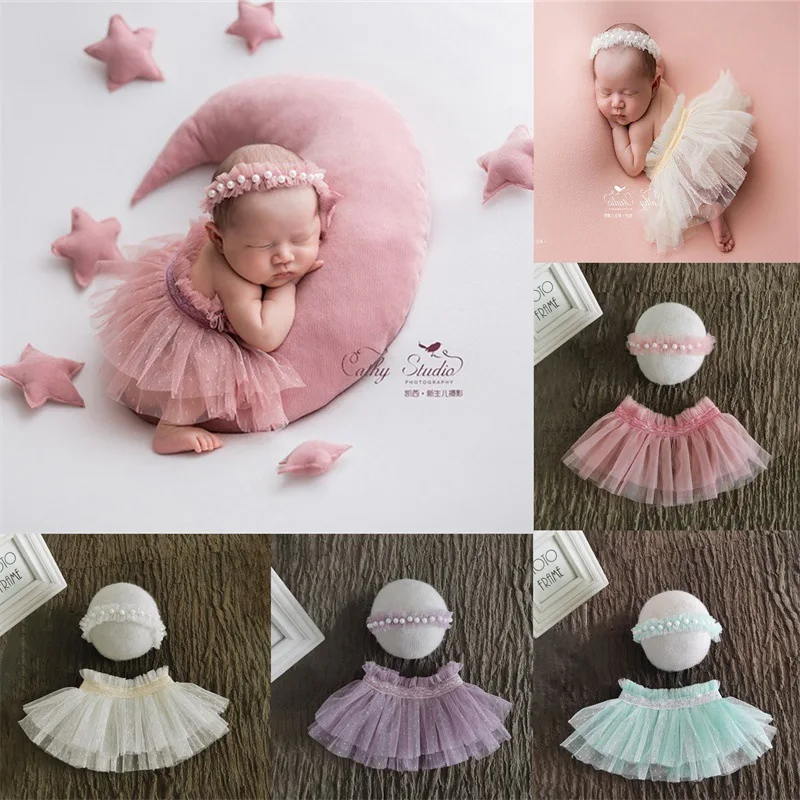 Newborn Baby Girls Photography Clothing Headband+tutu Shirt Multi-colors Studio Shooting Accessories