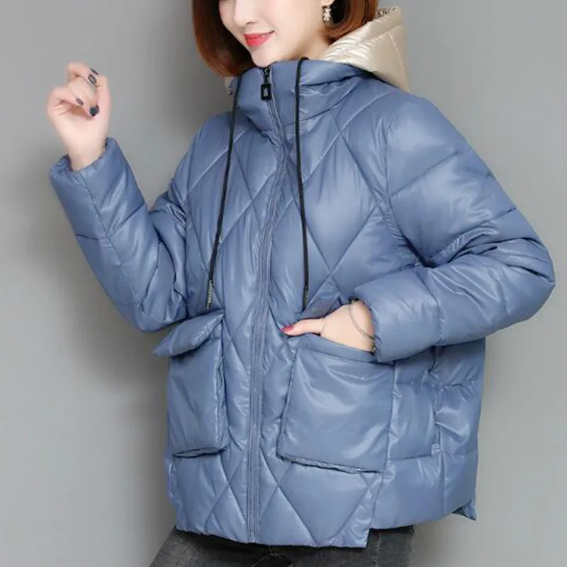 Women Casual Korean Style Pockets Oversize Autumn Winter Coats Jacket Women Solid Color Hoodies Patchwork Black Jackets M-3XL