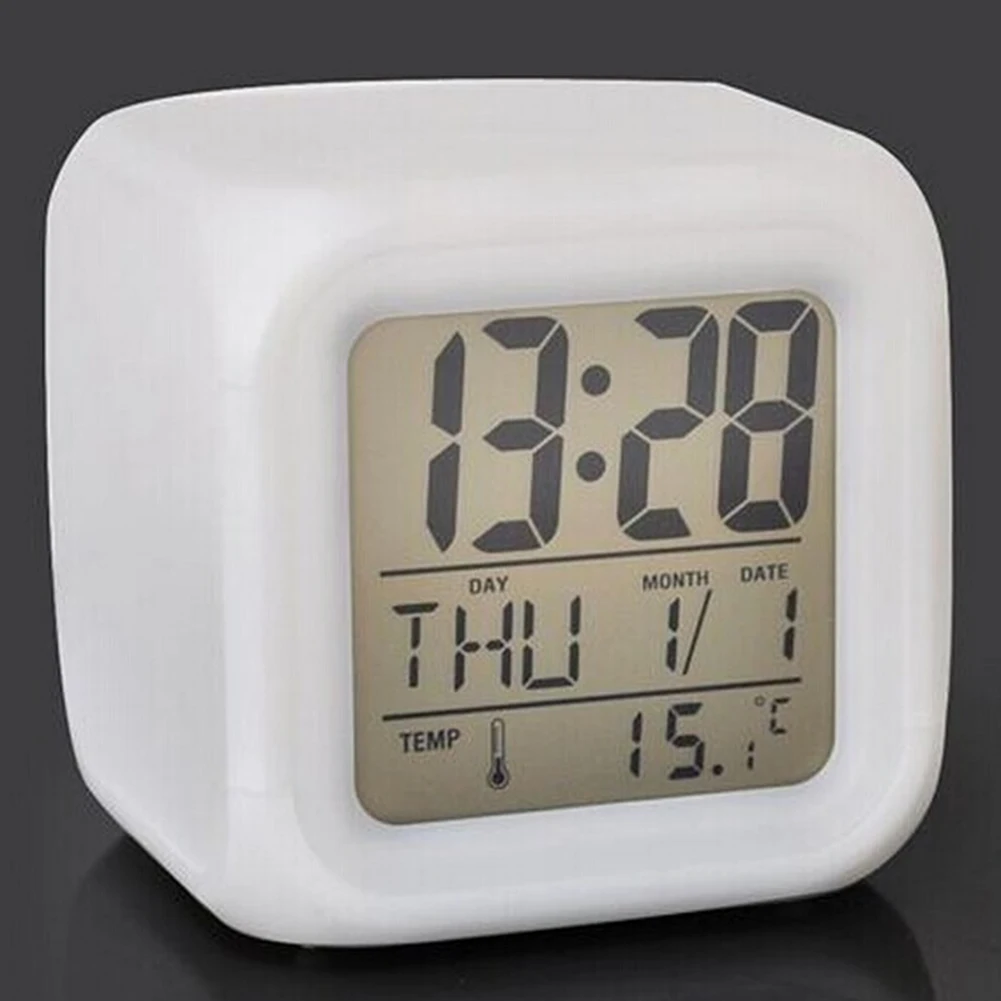 

Colorful Mini Alarm Clock 7 Colours LED Change Digital Glowing Night Light Creative Home Alarm Clock For Kids Bedroom Study