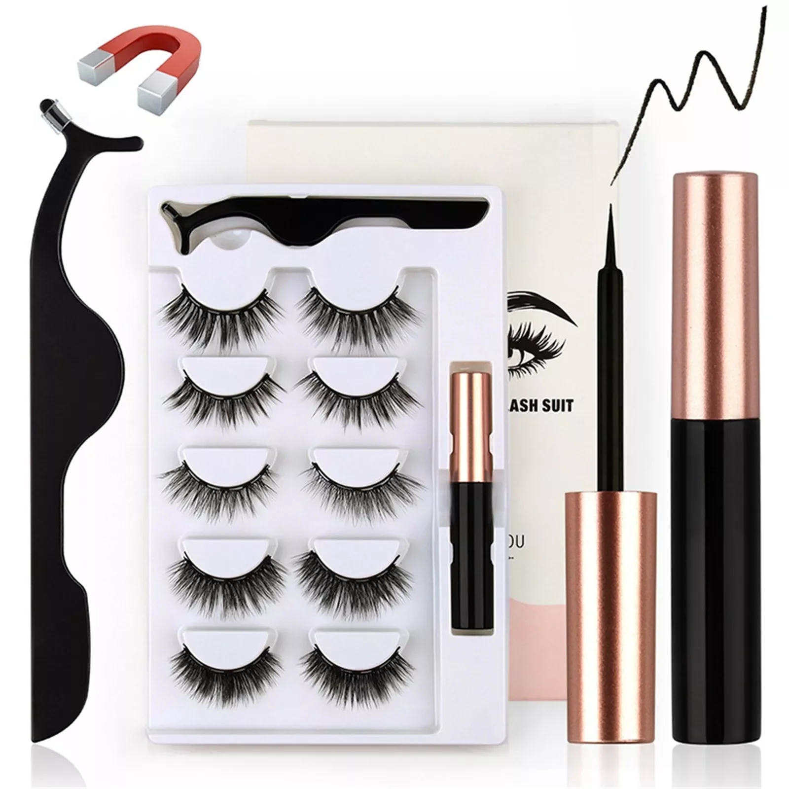 

NEW2023 100% Real Lashes Eyelashes Short to Long Eyelashes, 5 Pairs Lashes With Eyeliner, 6D Eye Lashes Sets Pack Natural Look