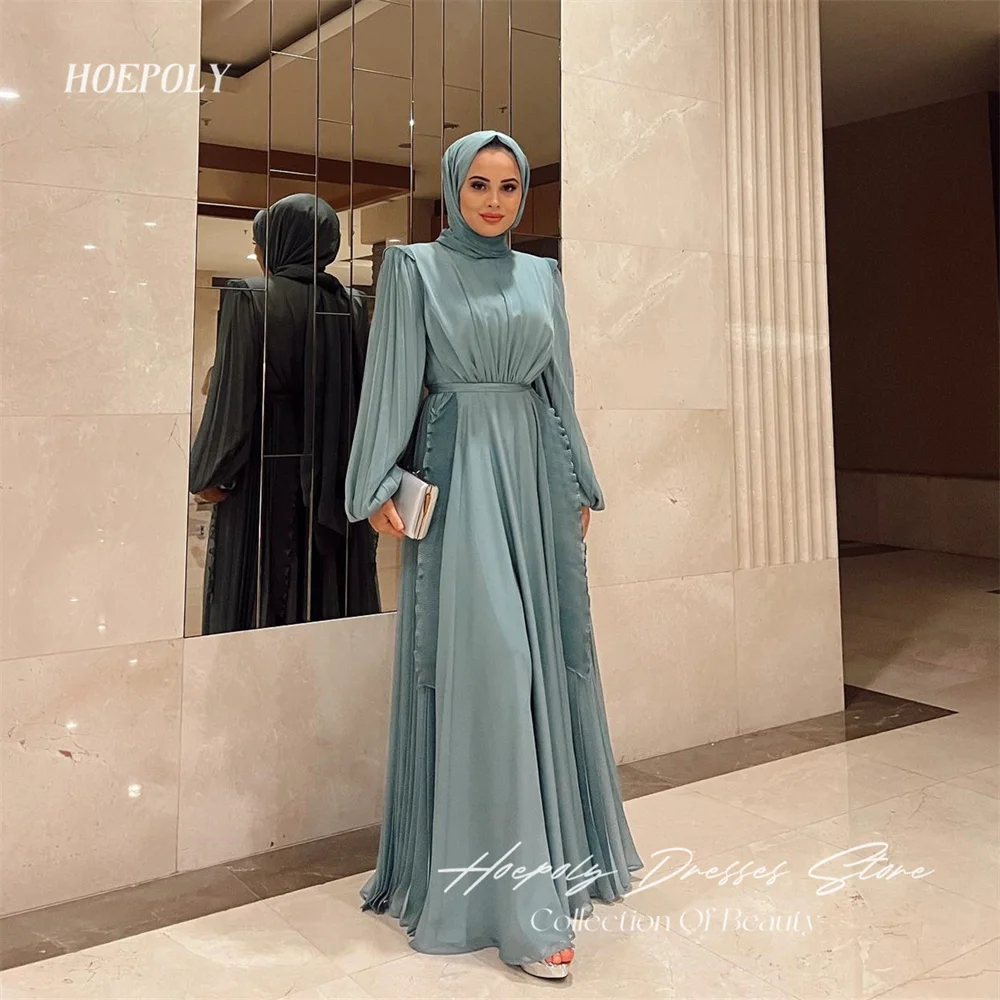 

Элегантные мусульманские Арабские Вечерние платья для женщин, длинные платья с высоким воротником, плиссированное Деловое платье для выпускного, скромное женское платье