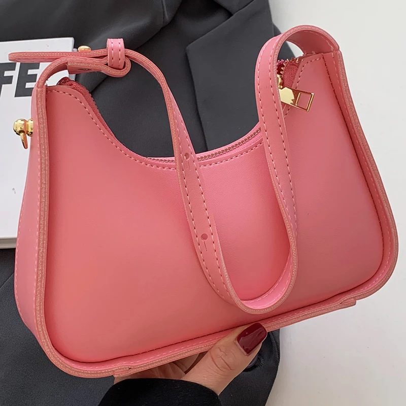 

Women's Pink Shoulder Bag Female Elegant Wide Strap Pu Leather Soft Underarm Bags Young Ladys Medium Aesthetic Purse and Handbag