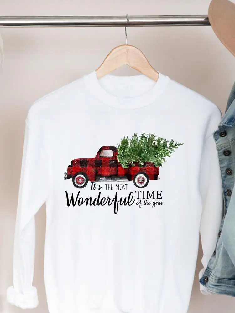 

Truck Tree Letter Trend Happy New Year Fashion Print Merry Christmas Pullovers For Women Female Clothing Graphic Sweatshirts