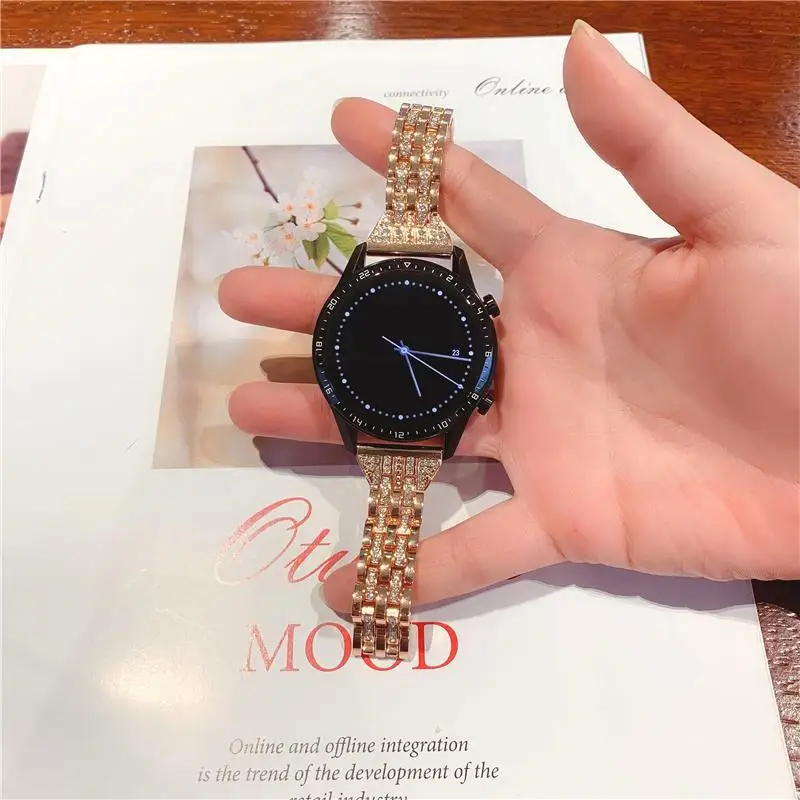 20mm 22mm Metal diamond strap For Samsung Galaxy watch 4 44mm/40mm active 2 Huawei watch GT2 46mm amazfit GTR 47mm sports strap