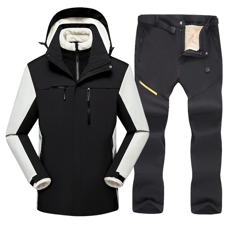 Winter Warm Ski Suit Men Windproof Waterproof Snowboarding Fleece Jackets and Snow Pants Male Skiing Costumes Overalls