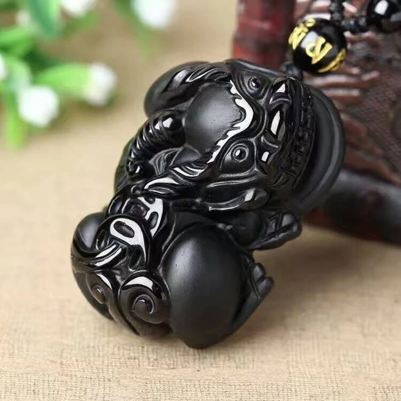 

Natural Obsidian Lucky Pixiu Healing Amulet Necklace Men Women Fengshui Charms Black Jades Wealth Brave Troops Pendant Necklaces