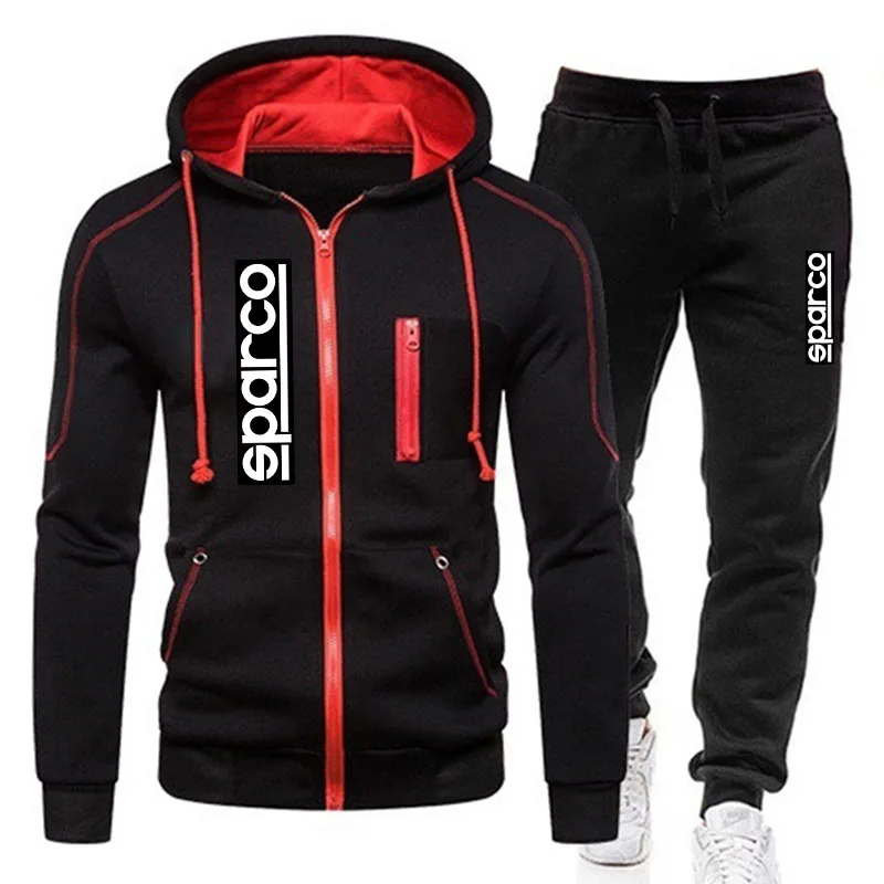 

2022 Men's Tracksuits Zipper Hoodie and Jogging Trouser suits Windproof Motorcycle Clothing Solid Color Running Suits