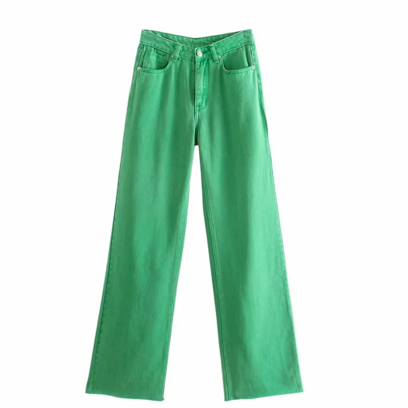 Women Green 2023 Fashion Summer Pink Sweet Denim Jeans Trousers Classic Pop New High Waist Lady Wide Leg Pant Female Streetwear