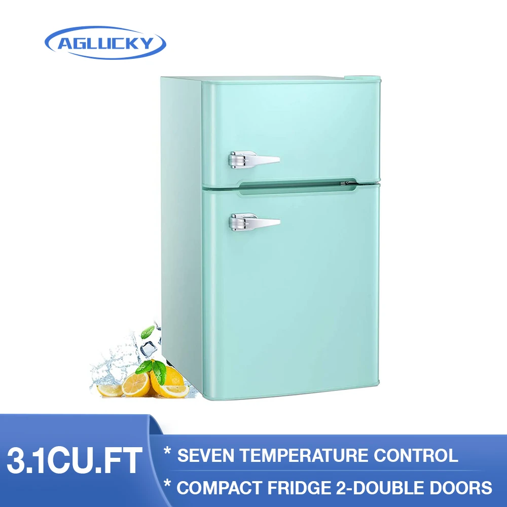 

Компактный холодильник AGLUCKY, 3,2 куб. Фута, мини-холодильник, двойные двери, полки для хранения напитков, кулер для офиса, общежития, дома