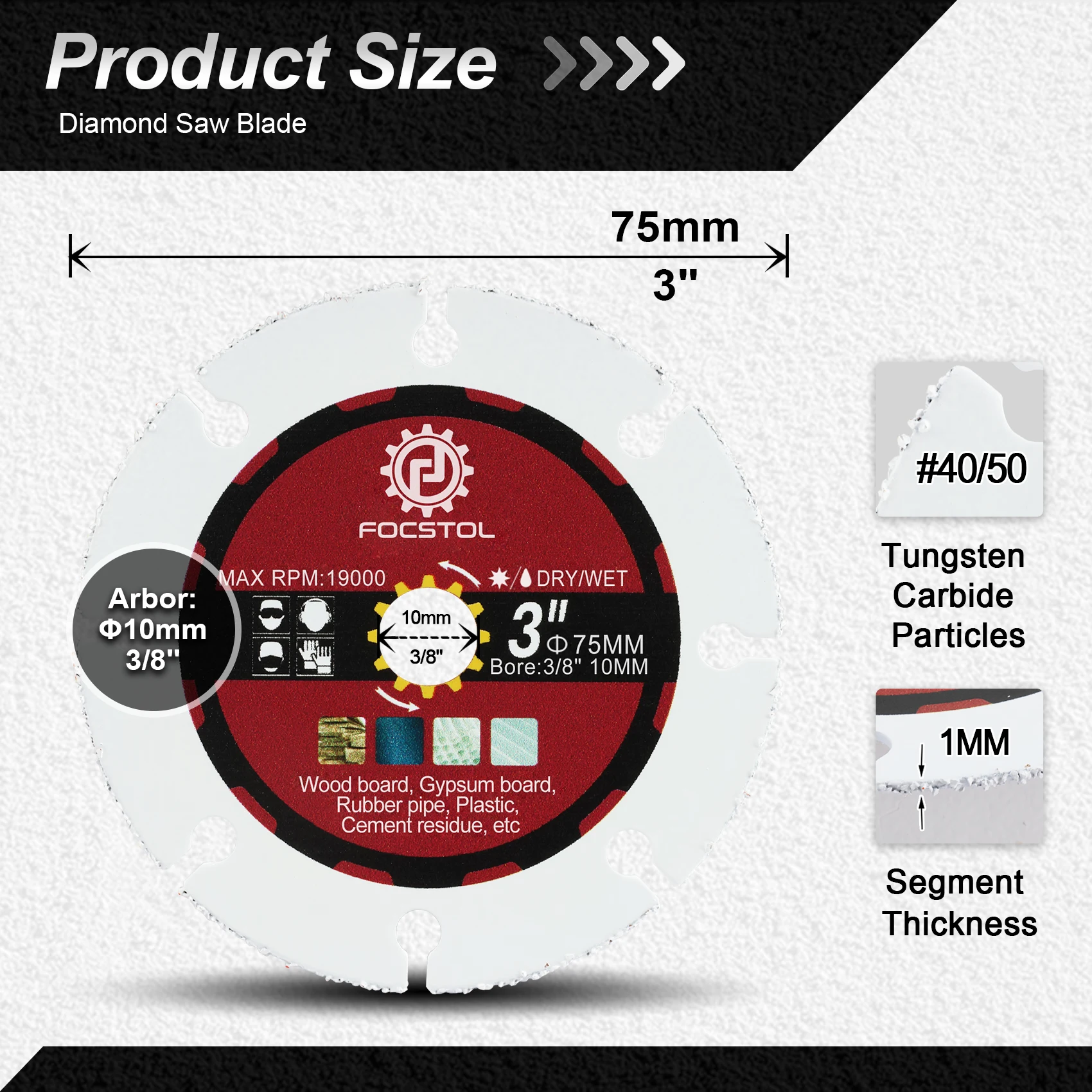 

FOCSTOL 5 шт./компл., 3 дюйма, диаметр 75 мм, алмазный отрезной диск, пильное полотно для резки плитки, фарфора, керамики, мрамора, угловая шлифовальная машина, 1 шт.