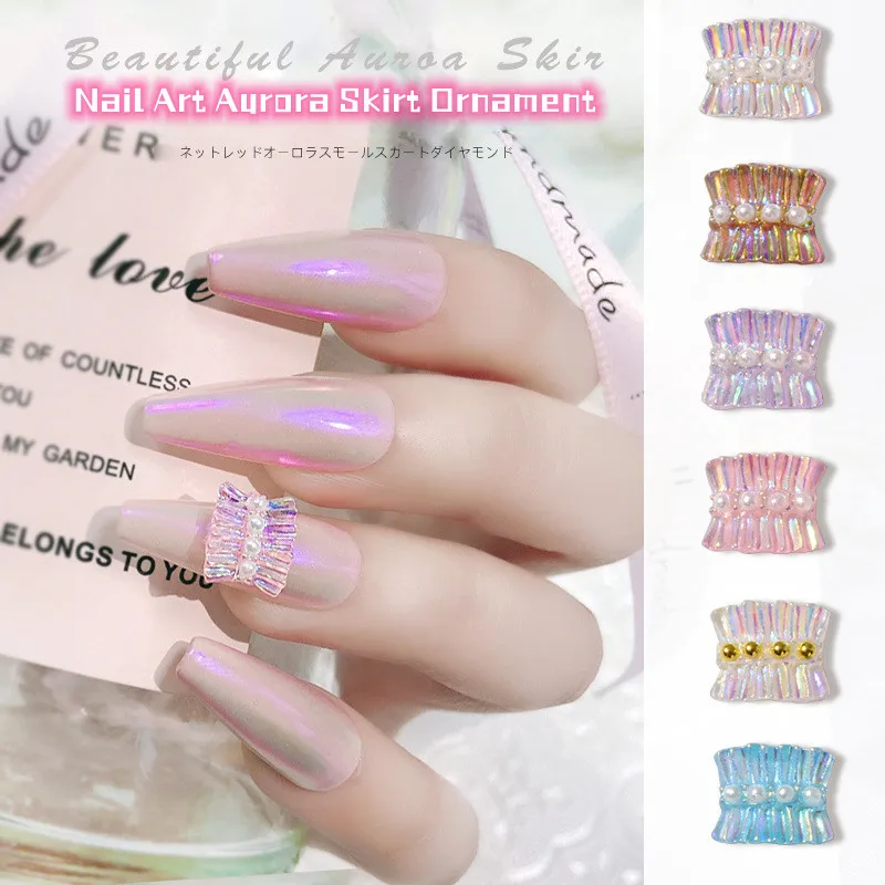 

50Pc/Lot Nail Art Accessories Aurora Bead Skirt For Nail Decorations Blue/Pink/Purple/White DIY 3D Resin Fashion Manicure Charms