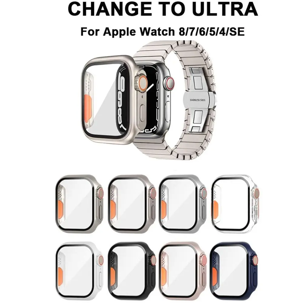 

Change to Ultra Case For Apple Watch Apple Watch 8 7 6 5 4 SE Tempered Glass Cover Appearance Upgrade to Ultra Frame Accessories