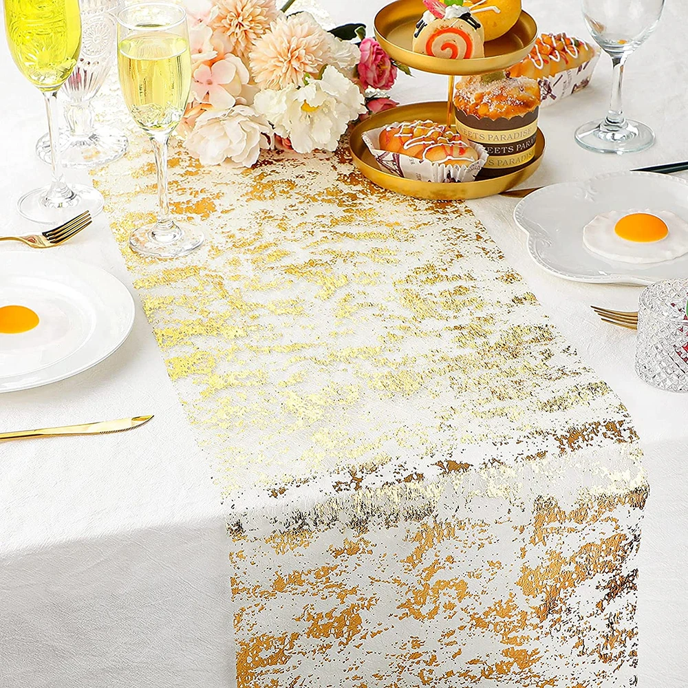 

5/3m Glitter Metallic Gold Table Runner Sparkle Sequin Foil Thin Mesh Roll for Christmas Wedding Birthday Event Party Tablecloth