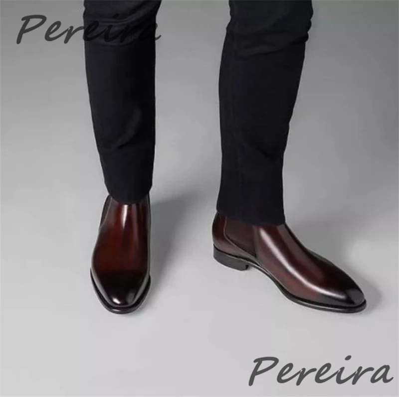 

Brown Men's Business Dress Shoes Thick Heel Slip On Casual Shoes Classic Comfortable Ankle Elastic Shoes Office Work Loafers