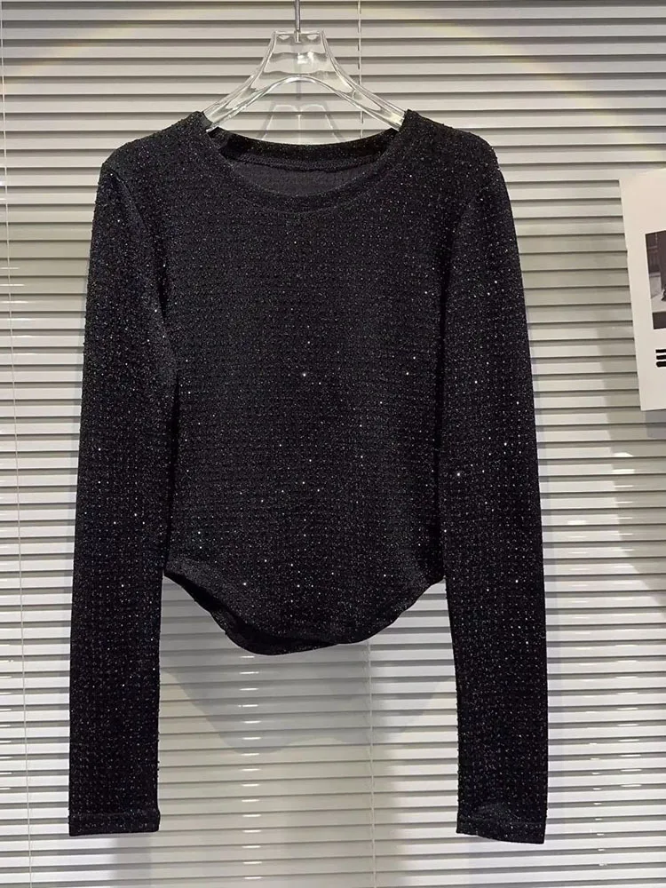 Весна 2024 Новое поступление женская футболка с длинным рукавом и круглым вырезом