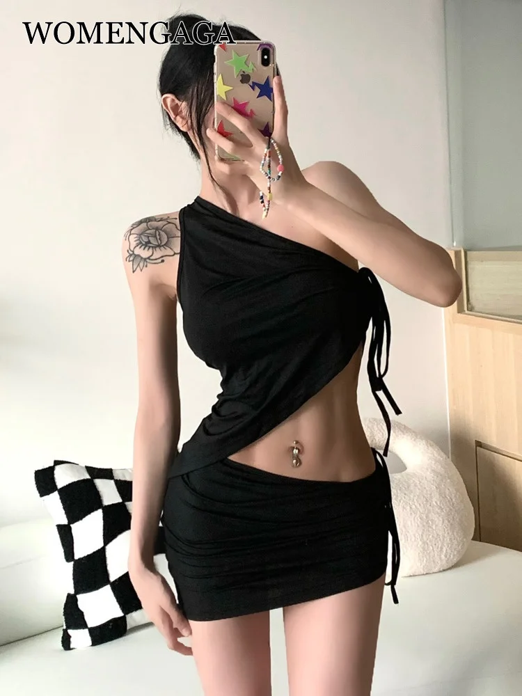 

Hot Girl TVVOVVIN Women's New Summer 2022 Tank Tops Irregular + Sexy Two-piece Fashion Korean Women Skirts Set Sweet TS8Z