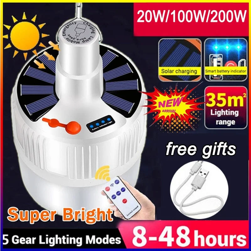 

Светодиодный фонарь для кемпинга с солнечной батареей, энергосберегающая лампа, ночной Светильник для рынка, Мобильная уличная аварийная л...