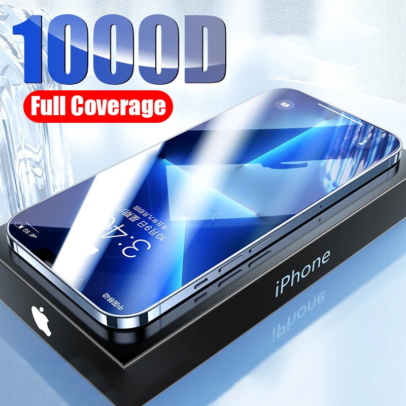 

1000D полное покрытие закаленное стекло для iPhone 11 12 13 PRO MAX защита экрана защитное стекло на iPhone 11 12 X XR XS MAX стекло