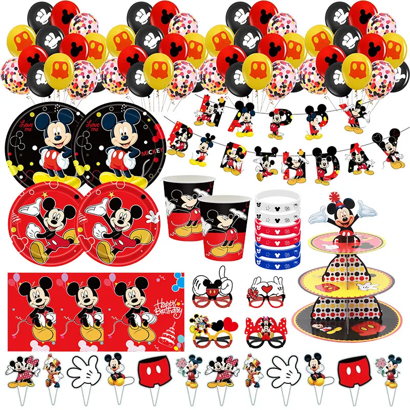 Принадлежности для дня рождения Микки Маус посуда баннер чашки тарелки скатерть
