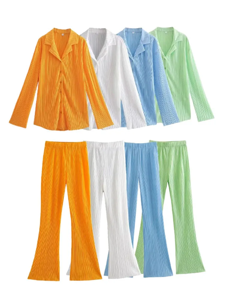 

KLKXMYT TRAF Женский комплект из 2 предметов рубашка костюм + брюки 2023 Новый Модный повседневный комплект из двух предметов с рюшами Женская одежд...