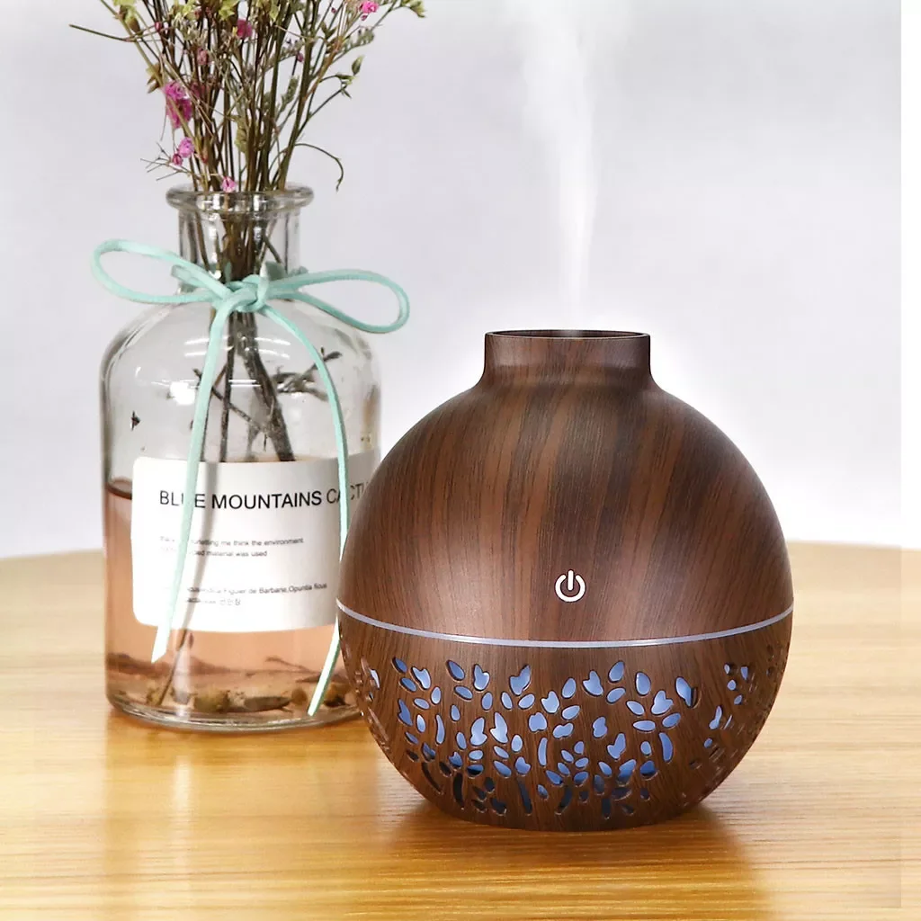 Usb Air Humidifier  Aroma Diffuser Mist Wood Grain Oil Aromatherapy Mini Have 7 Led Light For Car Home Office#g4