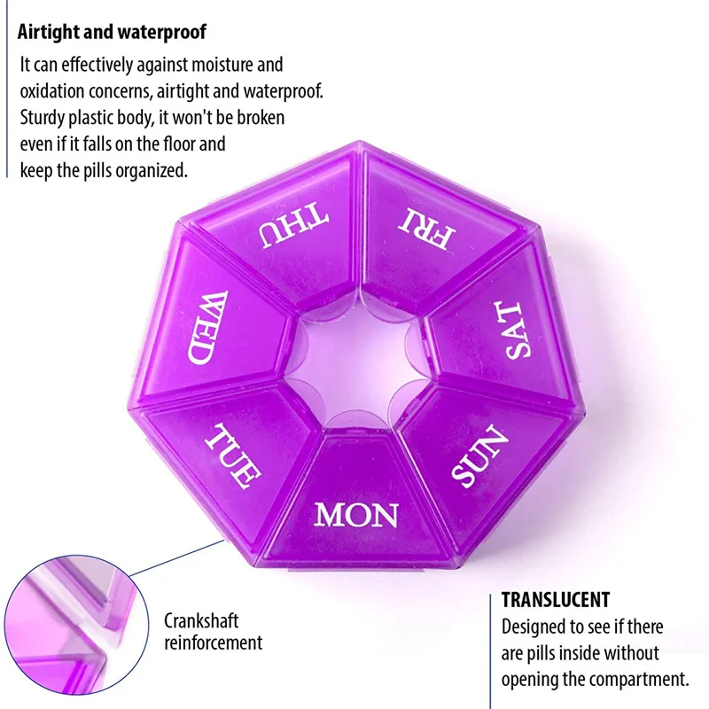 Круглый Портативный разветвитель для таблеток органайзер коробка лекарств 7