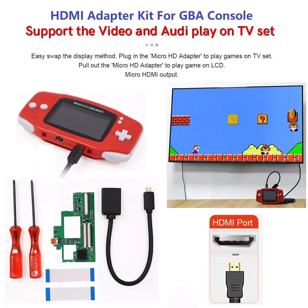 

2 Wire HDMI Kit HDMI Adapter Converter Kit For 40 Pin Gameboy Advance GBA Console For GBA Console 40 Pin