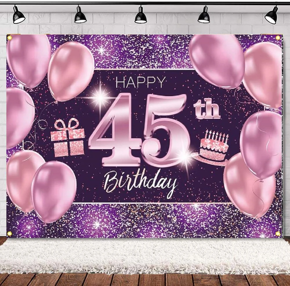 

45-й День рождения баннер фотография Фон воздушные шары украшения поставки для женщин-розовый фиолетовый золотой фон плакат