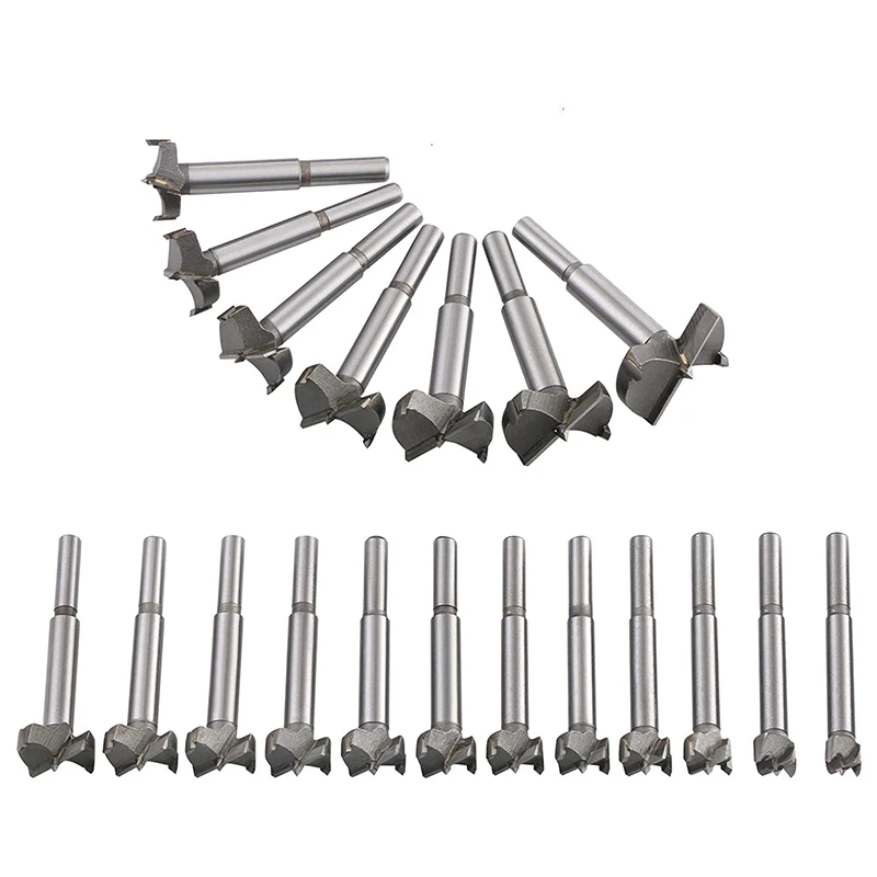 

Wood Drill 19Pcs Forstner Drill Flat Bottom Hole Bit Set, Forstner Drill Cutter Bit Set, Round Shank Wood Tools