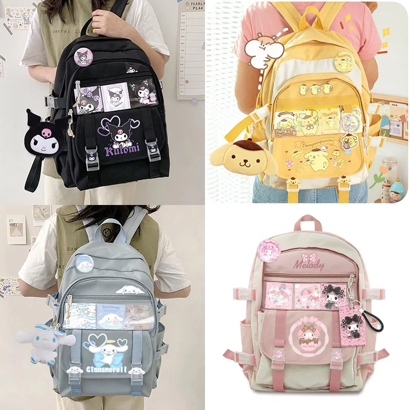 

Мультяшный Kuormi My Melody Cinnamonroll помпон пурин Sanrio плюшевый рюкзак кавайная Студенческая девочка милый JK для хранения школьные принадлежности су...