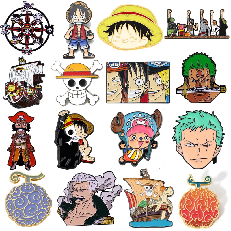 Купи Japanese Anime One Piece Enamel Pin Cute Luffy Lapel Pin Devil Fruit Brooches for Backpack Manga Badges Jewelry Accessories за 96 рублей в магазине AliExpress
